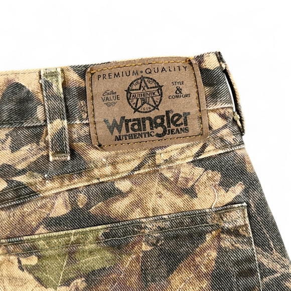 Vintage Wrangler Pants Mens 36x30 Brown Camo Hunting Double Knee Mossy Oak Y2K - Picture 6 of 11